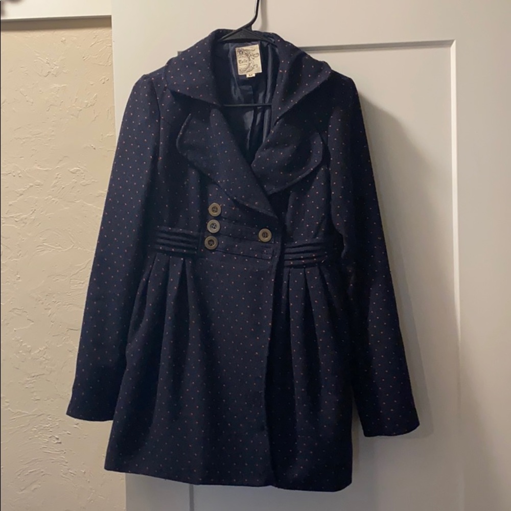 Navy polka dot coat